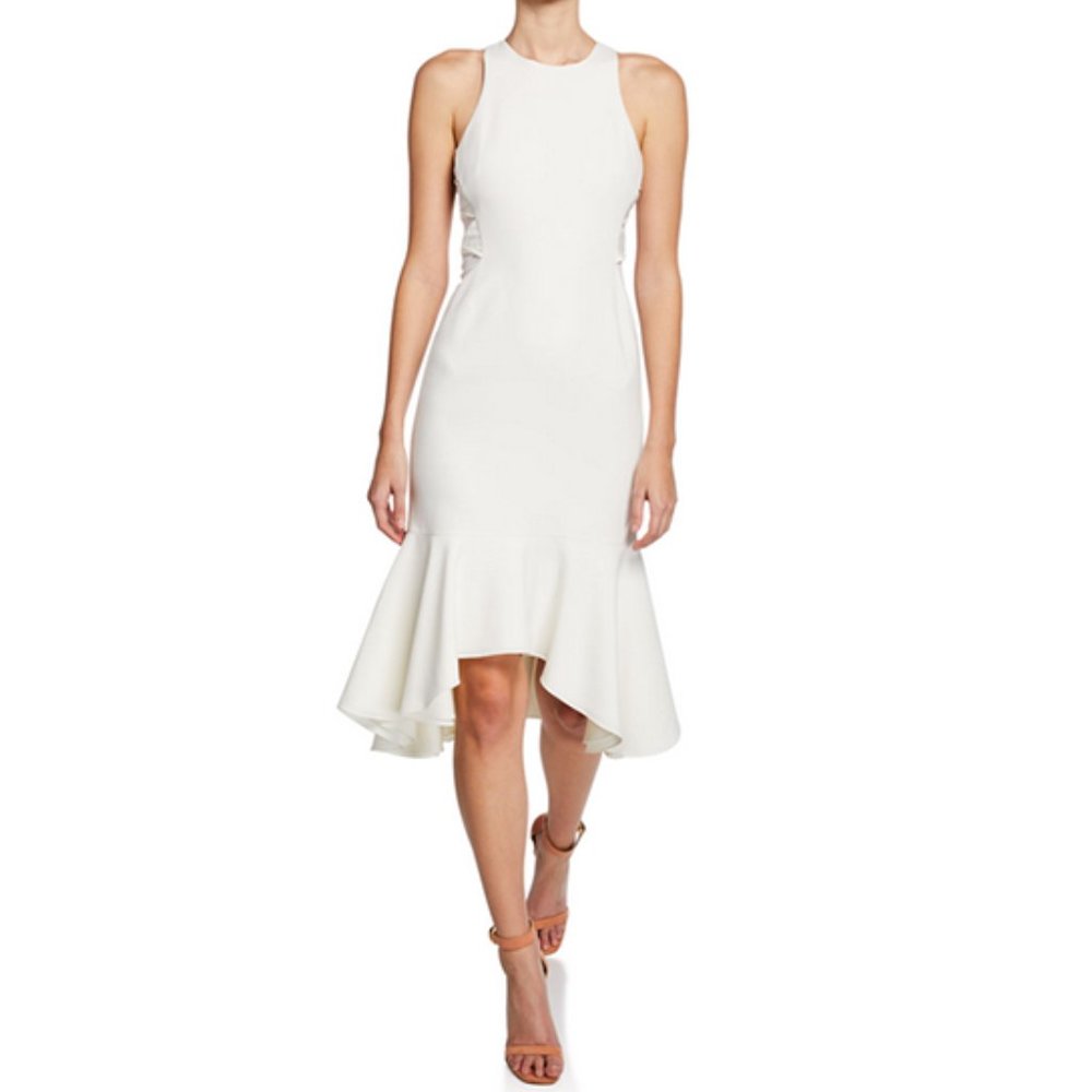 Halston Sleeveless Flounce-Hem Dress with Twist Detail Chalk, 2